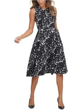 Calvin Klein Black and White Sleeveless “Fit & Flare” Midi Dress